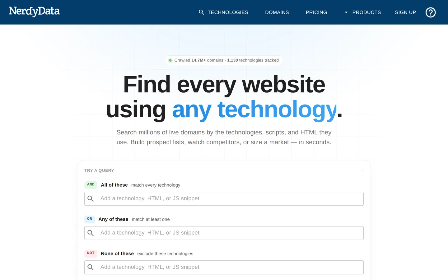 NerdyData homepage