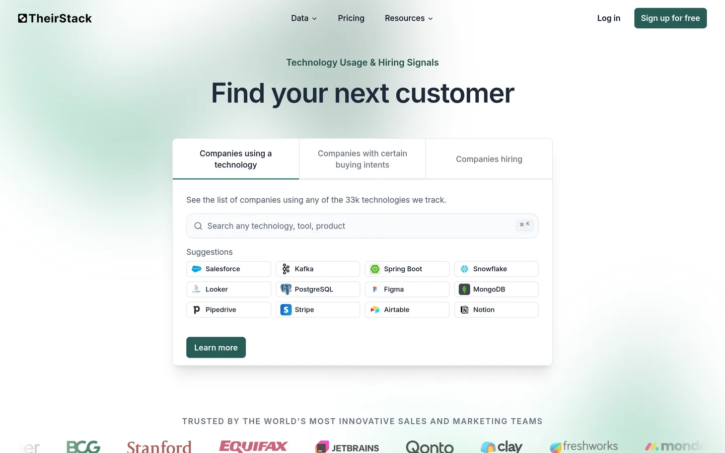 TheirStack homepage