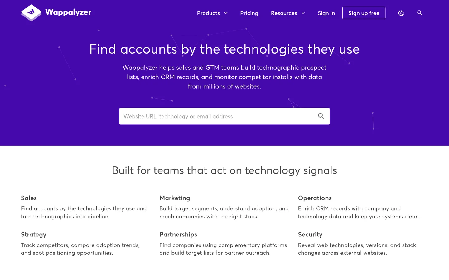 Wappalyzer homepage