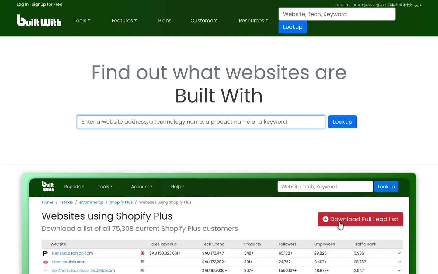 BuiltWith homepage